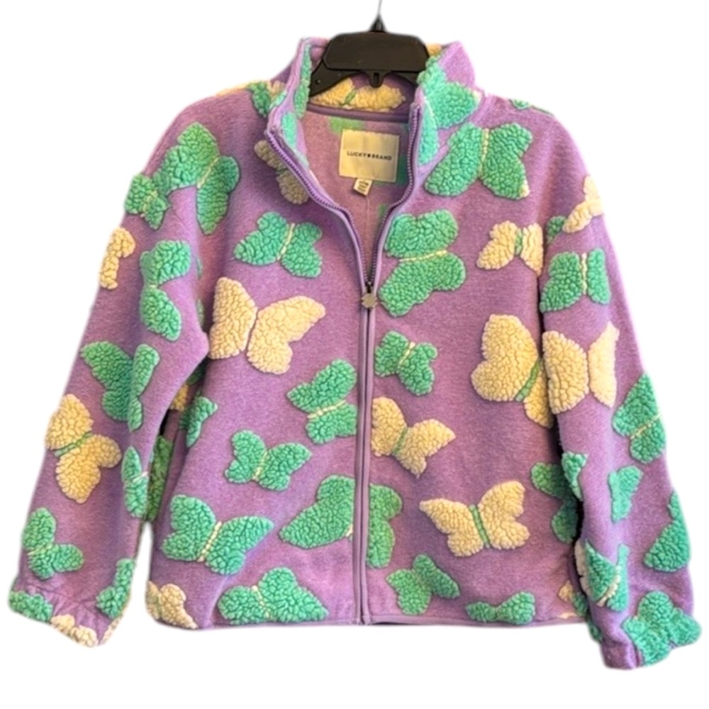 Lucky Brand Girls Plush Butterfly Front Zip Jacket - Picture 2 of 6